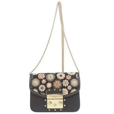 Bolso de hombro de cuero con motivo de flores Furla de cuero para damas [usado] Foto 1 de 4