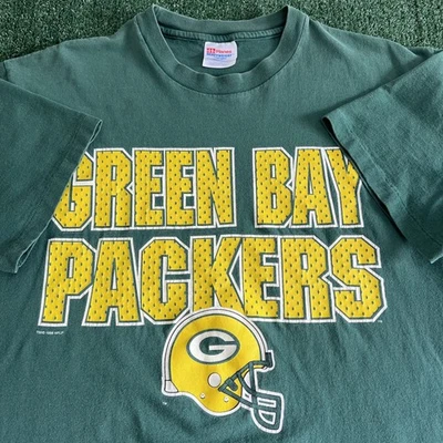 Vintage Hanes NFL Green Bay Packers T-Shirt Large Green Single Stitch Helmet 90s - Image 1 of 4