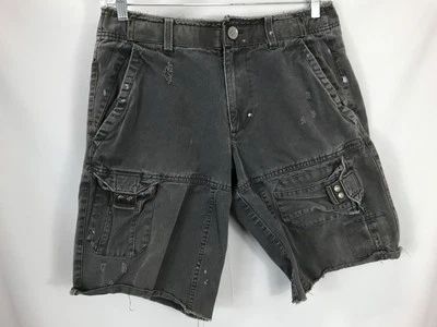 Shorts cargo Armani Exchange masculino tamanho 31 desgastado rasgado manchado cinza esverdeado - Imagem 1 de 4