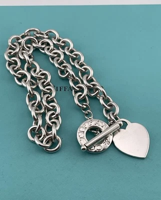 Gargantilla Tiffany & Co corazón en blanco palanca cadena collar tamaño 16"  Foto 1 de 4