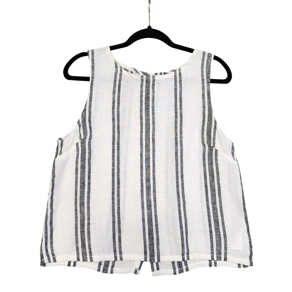 C&C California Womens Striped Linen Tank Top Size Medium Cream Gray Button Back - Image 1 of 4