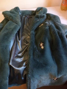 new capsule plus size 30 thick warm winter women's green faux fur coat diamante - Picture 1 of 12