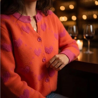 💖 Alice + Olivia Heart Print Cardigan - Pink & Orange - Size M 🍊 - Image 1 of 4