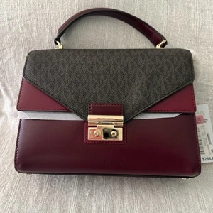 Michael Kors Leather Sloan Shoulder Bag Logo Crossbody Burgundy Brown New - Picture 1 of 6