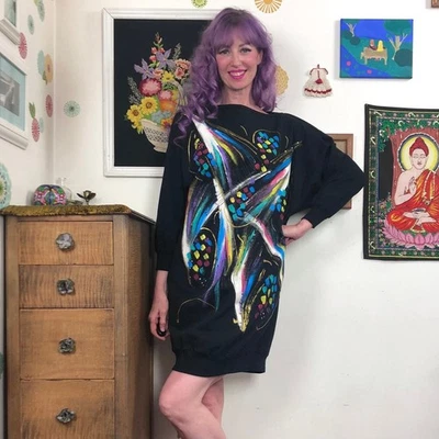 Vintage Paint Splatter Sweatshirt Dress, 1980s Tunic Style Wearable Art, OS  - Image 1 of 4
