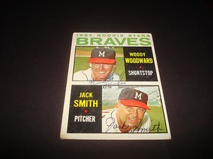 1964 TOPPS #378 WOODY WOODWARD & JACK SMITH BRAVES ROOKIE SIGNED AUTOGRAPH -BC