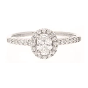 18ct White Gold Diamond Oval Cut Halo Ring Beaverbrooks with Certificate - Picture 1 of 6
