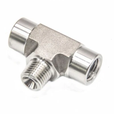 1/4" FORGED Pipe Fitting NPT Tee FNPT x MNPT x FNPT Stainless Steel 304 - Image 1 of 4
