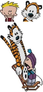 CROSS STITCH+ CRAFT PATTERN Lot of 2 Calvin & Hobbes Sled Christmas Tiger Snow - Picture 1 of 14