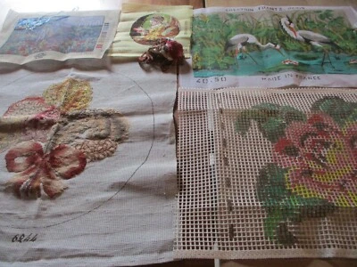 Lot de 5 canevas à faire ou à finir oiseaux fleurs paysage Frantz DMC - Photo 1/4