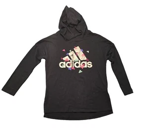 Girls Adidas Hooded Shirt Long Sleeve Graphic Logo Black Size 10/12 M - Picture 1 of 3