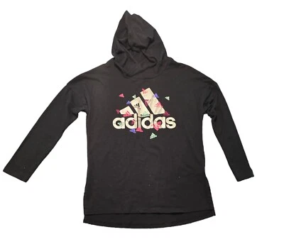 Girls Adidas Hooded Shirt  Long Sleeve Graphic Logo Black Size 10/12 M - Image 1 of 3
