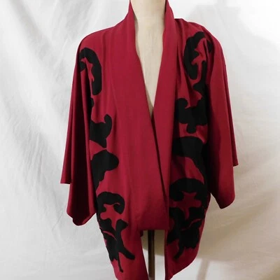 Natori Womens Sz L Red Asian Open Front Kimono House Coat Bath Robe Art to Wear - Image 1 of 4