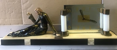 Pendule Art Déco Signée Geo Maxi Socle Marbre Statue Bronze Devis pour Livraison - Photo 1/4