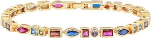 18k Multi Gemstone Gold Plated Bracelet, Colorful Stones, Vibrant Rainbow Jewelr - Picture 1 of 2