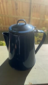 Cafetera y percoladora esmaltada de colección con tapa - granito moteado azul. - Imagen 1 de 15