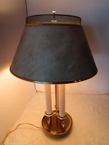 Vintage Three Bouillotte Candle Stick Brass Table Lamp W/ SHADE 24" T - Picture 1 of 12