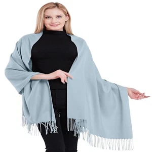Chal azul claro 100% cachemira bufanda pashmina envolvente hecha a mano en ropa CJ - Imagen 1 de 14
