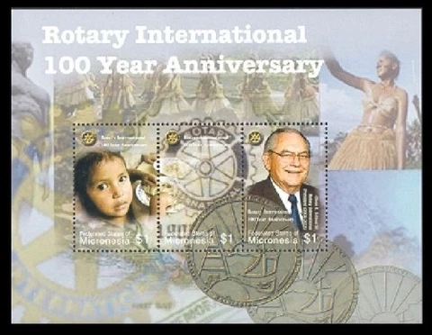Micronesia 2005 -ROTARY INTERNATIONAL/100 YEAR ANNIVERSARY SHEET OF 3 STAMPS MNH Cover