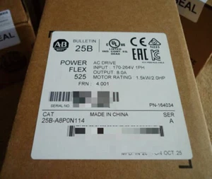 New Sealed 25B-A8P0N114 Allen Bradley PowerFlex 525 Drive 1.5kW 2.0Hp - Picture 1 of 2