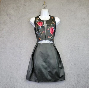 Sugar lips Fairy Grunge Dress Women's XS Black Faux Leather Floral Whimsigoth - Picture 1 of 23