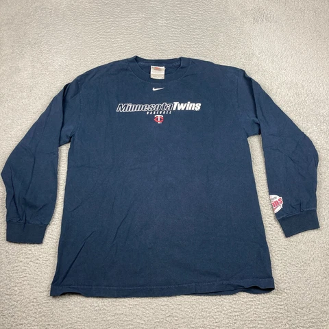 Vintage Nike Minnesota Twins Shirt Mens M Blue MLB Baseball Center Swoosh Check Cover