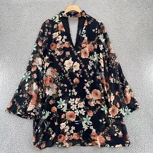 Lulus Dress Womens Medium Feeling Of Love Black Multi Floral Long Bell Sleeves - Picture 1 of 10
