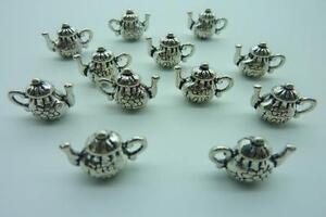 12 pc Metal Antique Silver Teapot Charm Pendants 15mm x 13mm