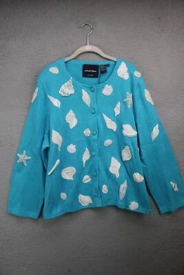 Michael Simon de colección. Nuevo con etiquetas Suéter Tejido a Mano con Cuentas-2X-Seashells-Raro-Playa Foto 1 de 4