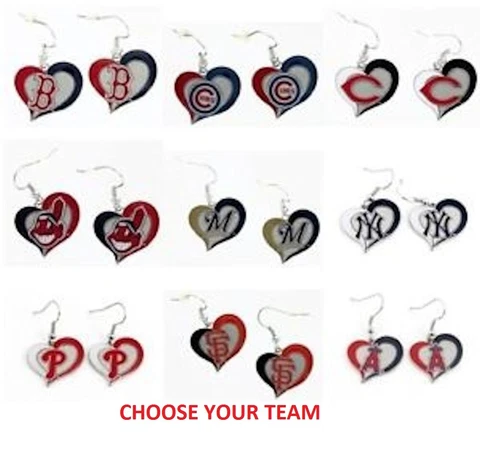 MLB Baseball Swirl Heart Earrings Pick Your Team Cover