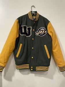 NBA UNK Utah Jazz Jacket Mens Large Green Yellow  Varsity  Bomber Wool - Picture 1 of 6