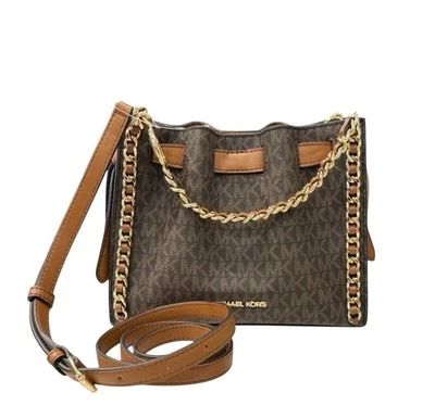 Michael Kors Mina Small Belted Chain Shoulder Crossbody Bag MK Brown - Image 1 of 4