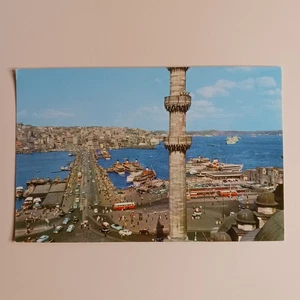 El puente de Gálata Estambul Turquía puerto de barcos postal cromada sin publicar - Imagen 1 de 6