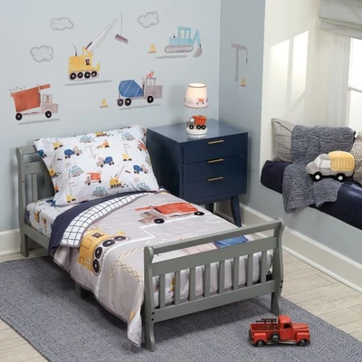 Juego de ropa de cama para niños pequeños Bedtime Originals 4 piezas zona de construcción gris/azul marino/blanco Foto 1 de 4