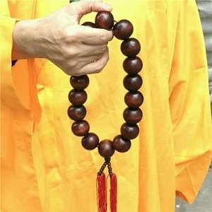 30mm*19pcs Prayer Beads Natural Wood Buddha Pendant Shaolin Temple Monk Blessing - Picture 1 of 11
