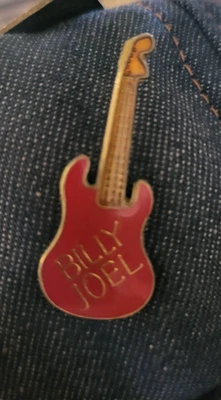 Vintage Tie Tack Cap Lapel Pin Billy Joel Guitar Red & Gold Metal Base - Image 1 of 3