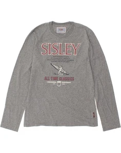SISLEY Mens Graphic Top Long Sleeve Medium Grey QD15 - Picture 1 of 3