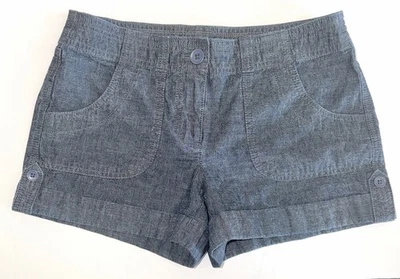 Ann Taylor LOFT Shorts Chambray Blue Cuffed Pockets Midrise Cotton 30 Waist Sz 2 - Image 1 of 4