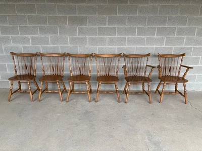 VAN SCIVER MAPLE WINDSOR BRACE BACK DINING CHAIRS - SET OF 6 - Image 1 of 4