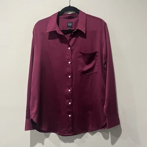 GAP Huckleberry lila Satin Boyfriend Shirt Damen Large elegant modern Urlaub - Bild 1 von 9