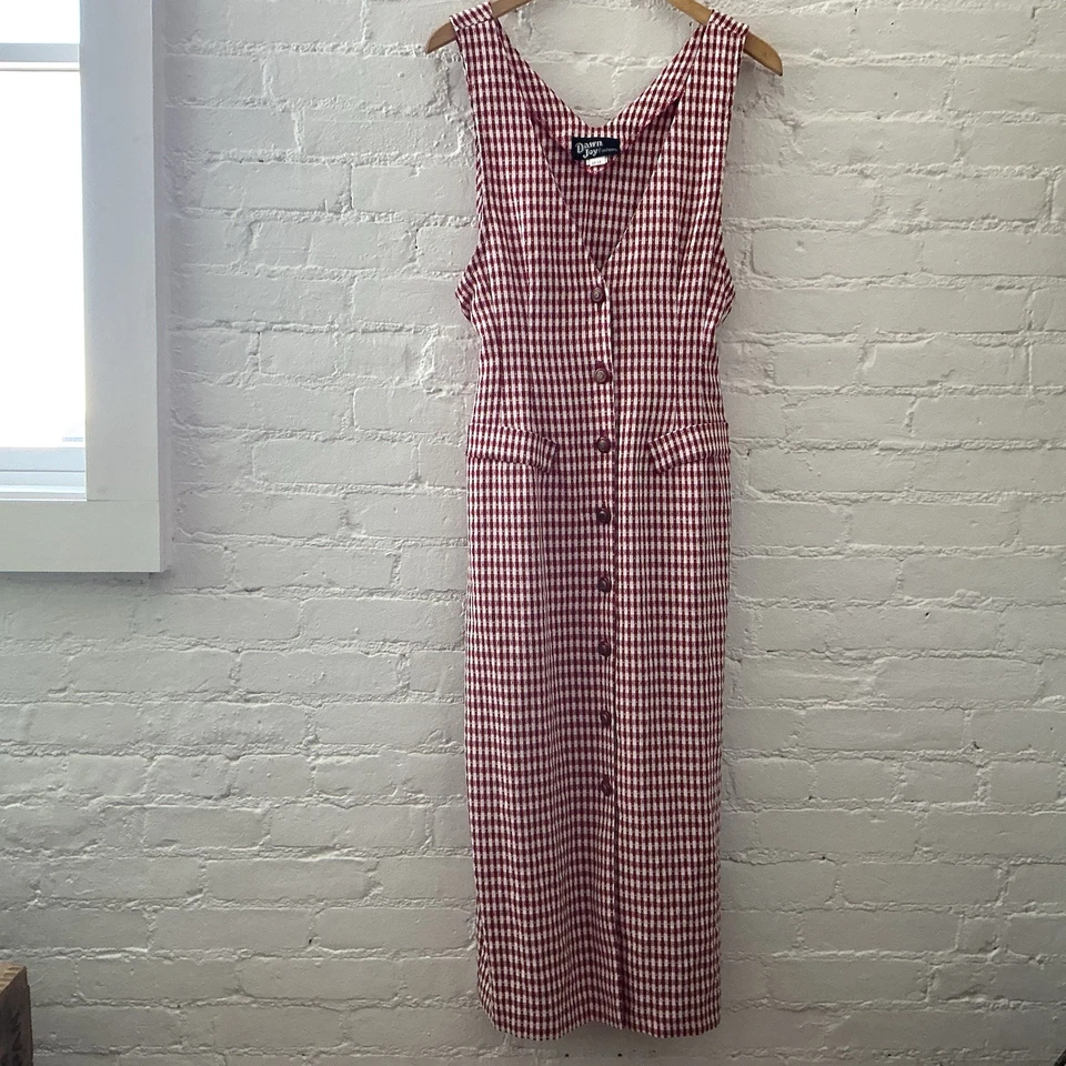 Vestido Vintage Vermelho Branco Estampa Xadrez Botão para Cima Maxi Cottagecore Natal 11/12 - Imagem 1 de 4