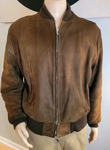 Vintage Deerskin Trading Post Suede Brown Bomber Jacket Mens Size Large Lined  - Picture 1 of 17