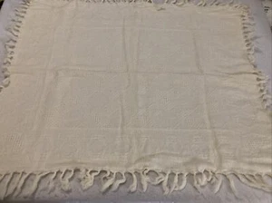 Vintage Baby Blanket Warm with Tassels Ivory - Picture 1 of 23