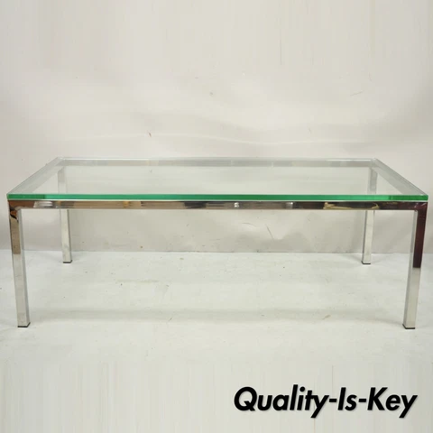 Vintage Mid Century Modern Milo Baughman Style 53" Chrome and Glass Coffee Table Cover