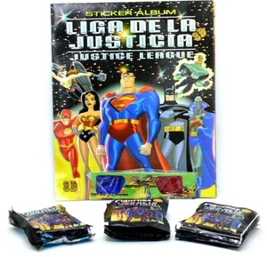 Álbum de pegatinas de la serie animada de la Liga de la Justicia + 50 sobres sin abrir Super Friend - Imagen 1 de 2