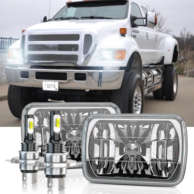 40W Pair 5x7 7x6 Square LED Headlights Hi-Lo DRL For Ford F650 F750 F250 L9000 - Image 1 of 4
