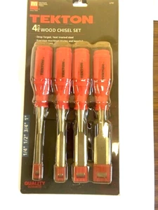 JUEGO DE 4 CINCELES DE MADERA INCLUYE 1/4" 1/2" 3/4" Y 1" TEKTON 6758 NUEVO ESTANTE USADO - Imagen 1 de 5
