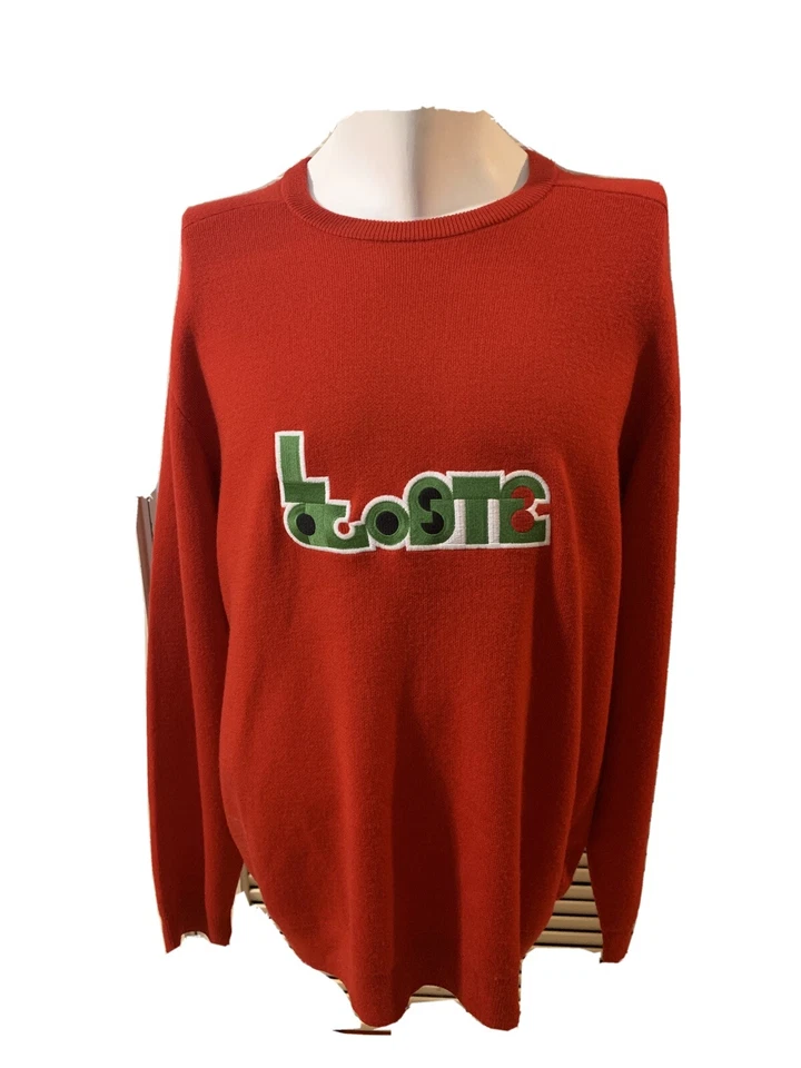 $295 Lacoste Para Hombre Rojo Manga Larga Cuello Redondo Logo de Cocodrilo Lana Top Sudadera Foto 1 de 4