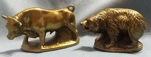 Wall Street Thema Stier & Bär Metallfiguren, Bronze bemalt, 5"x1,5"X2" - Bild 1 von 11