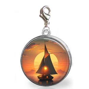 Sailboat at Sunset Sailing Keepsake Glass Top Charm Handcrafted Photo Jewelry - Picture 1 of 1